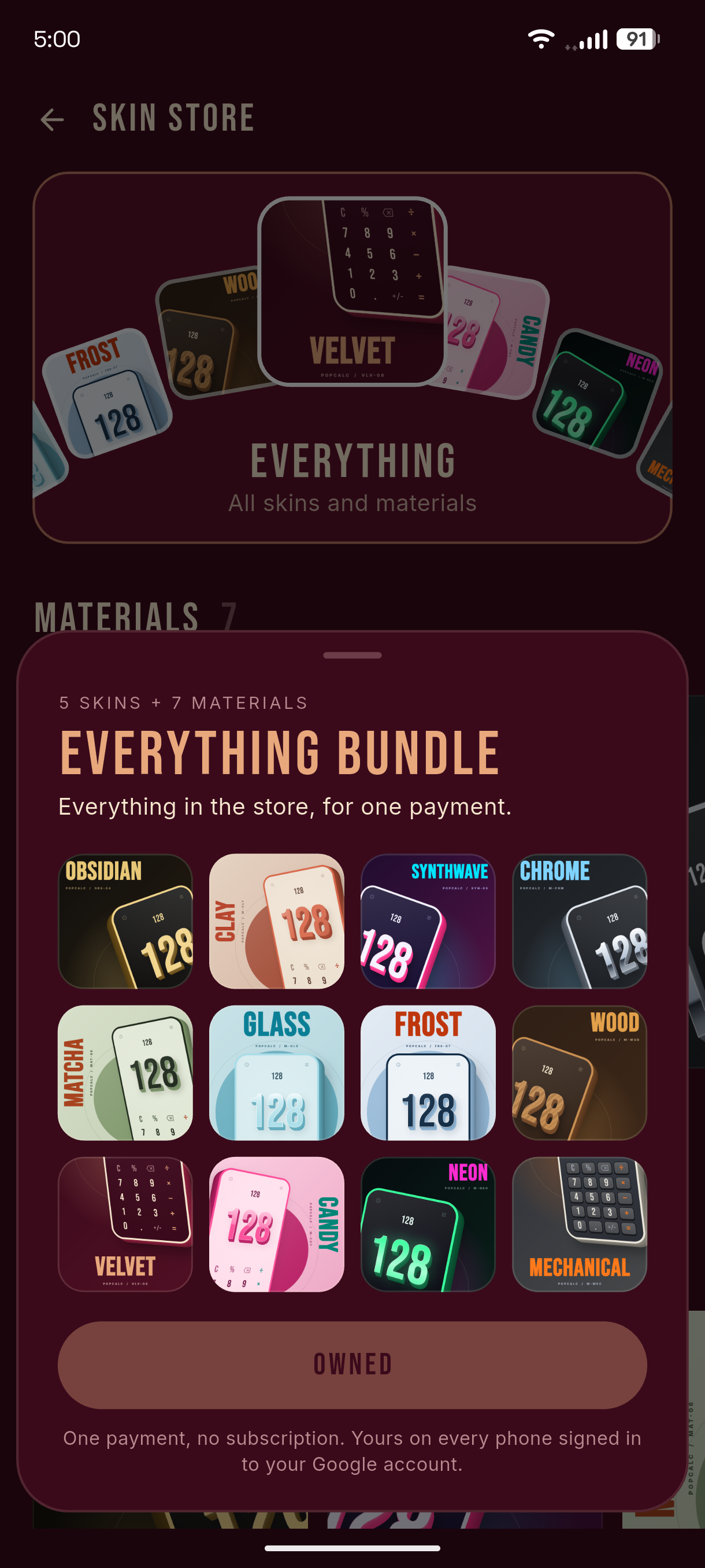 The Everything bundle with all twelve premium skins and materials